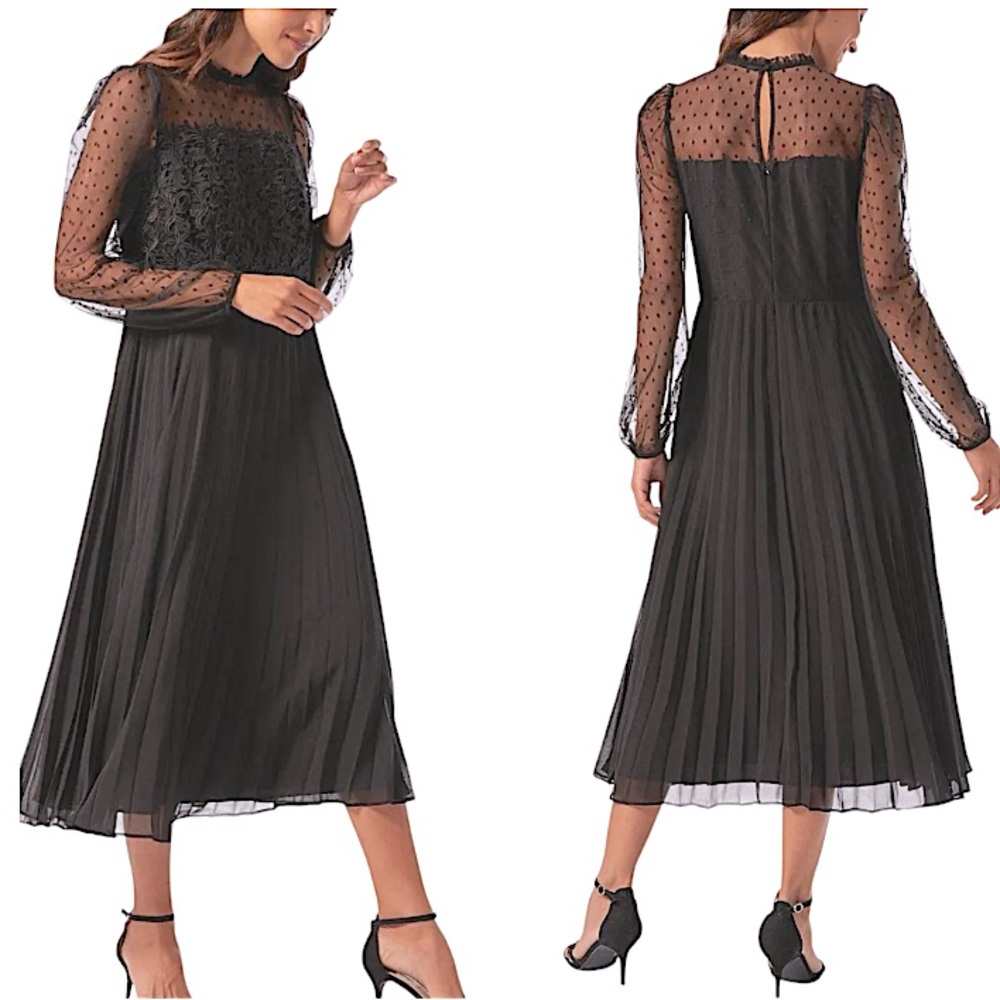 NEW Dorothy Perkins Lace Embroidered Pleated Skirt Longsleeve Max Dress …